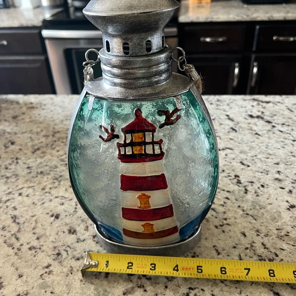 New - Metal & Deorative Glass Lighthouse Lantern